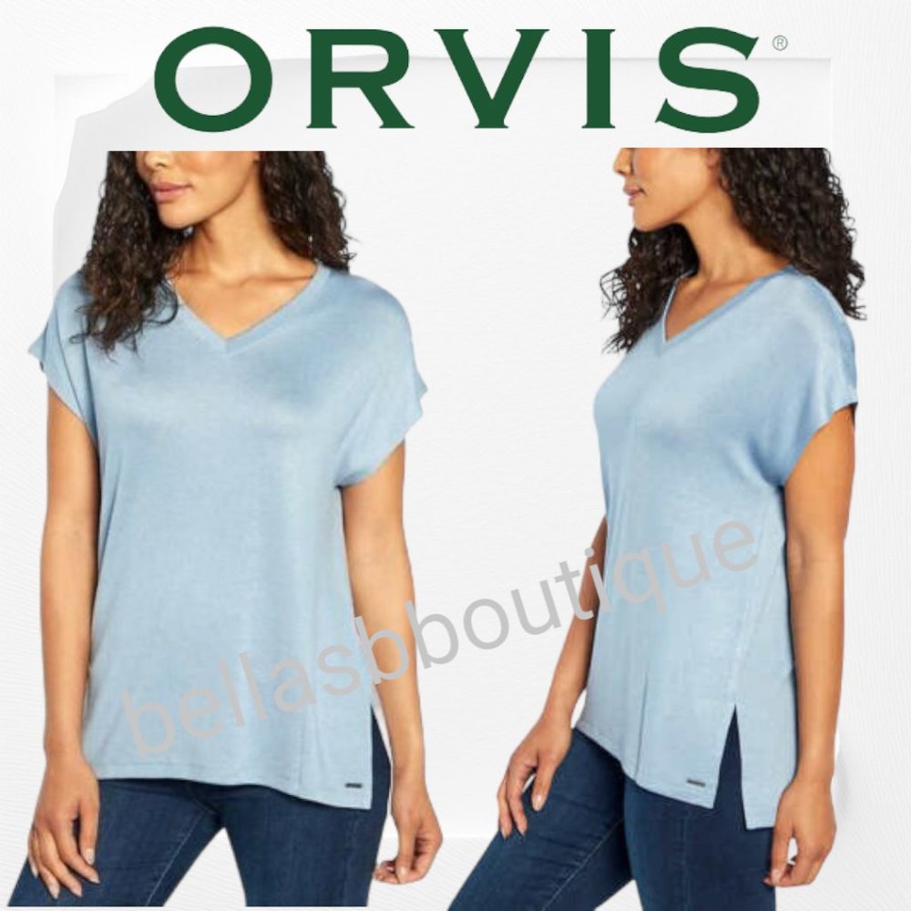 Orvis Women's Soft Fabric Side Slits V-Neck Tunic Top Blue Size XXL